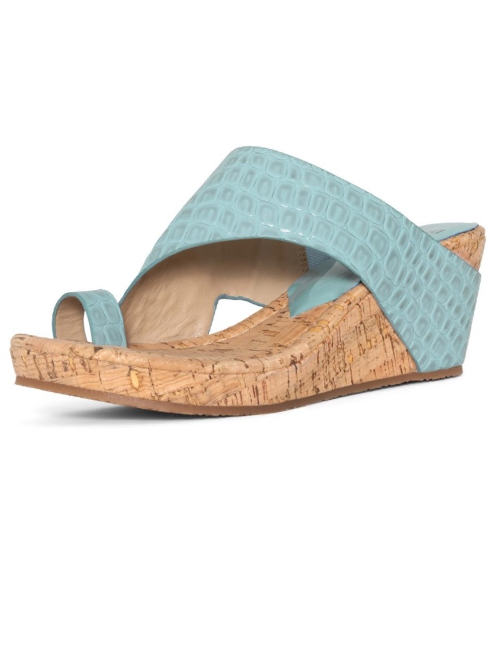 Donald J. Pliner Women's Light Blue Croc-Embossed Cork Wedge Sandal 8.5